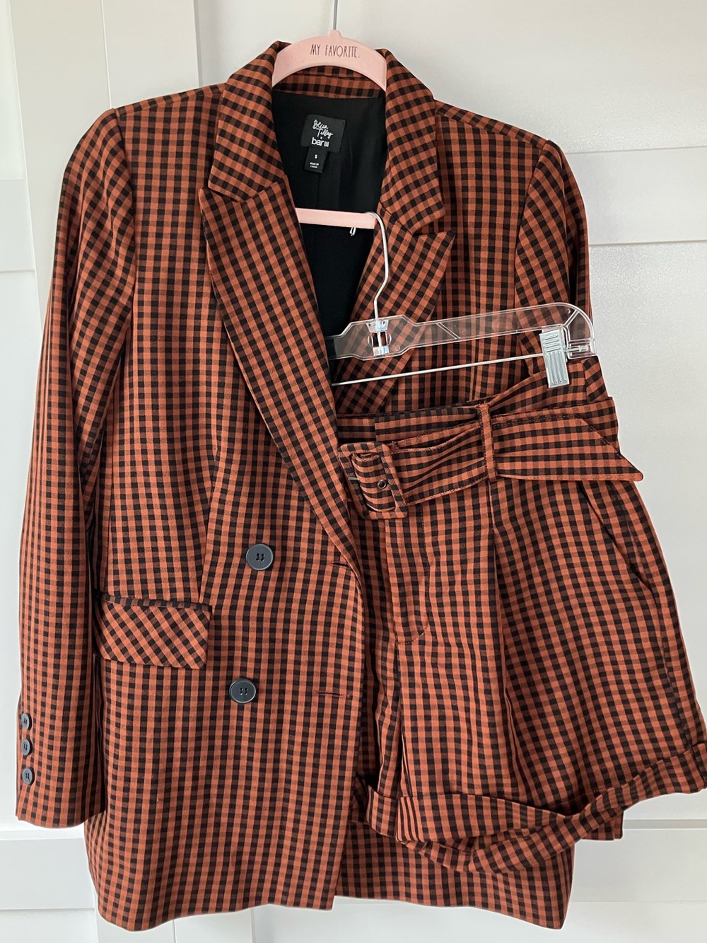 Becca Tilley x Bar III Gingham Powersuit Blazer & Shorts Set